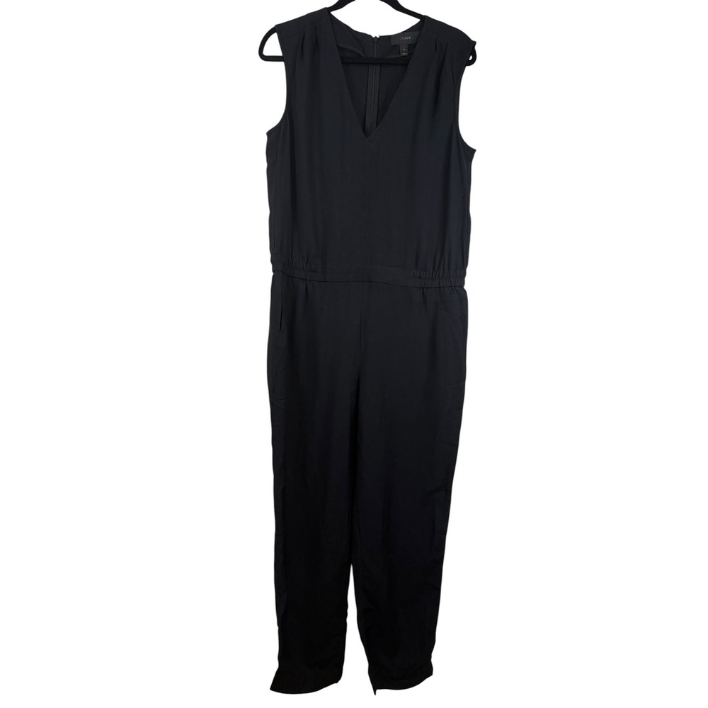 J.Crew Womens Sleeveless V-Neck Elastic Waist Jumpsuit Black Size 10